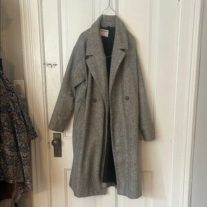 Old Navy Gray Double-Breasted Wool-Blend Trench Coat